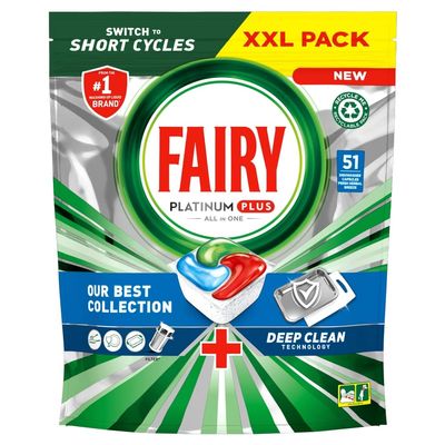 Fairy Platinum Plus Deep Clean Dishwasher Tablets Fresh Herbal Breeze, 51 Tablets