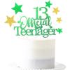 Glittery 13 Ofiicial Teenager Cake Topper with Star,13th Happy Birthday Cake Topper Party Decorations Party Supplies for Boys Girls Green Gold view 1
