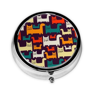 Cat Round Pill Box Decorative Box Pill Box, Two Compartment Pill Box
