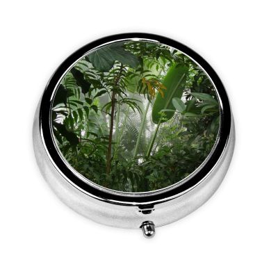 Tropical Rainforest Round Pill Box Decorative Box Pill Box, Two Compartment Pill Box