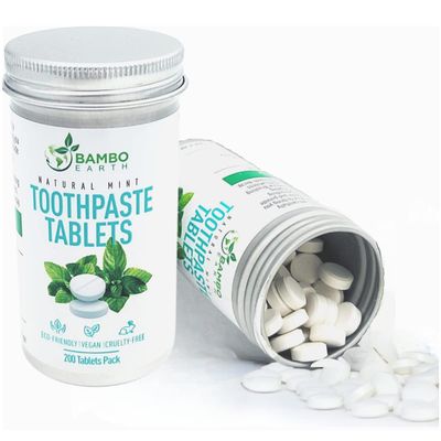 200 Pack Natural Toothpaste Tablet Bits - Chewable Mouthwash Whitening Bite Tablets for Teeth SLS & Fluoride Free Eco & Travel Friendly with Zero Waste Packaging - (Peppermint)