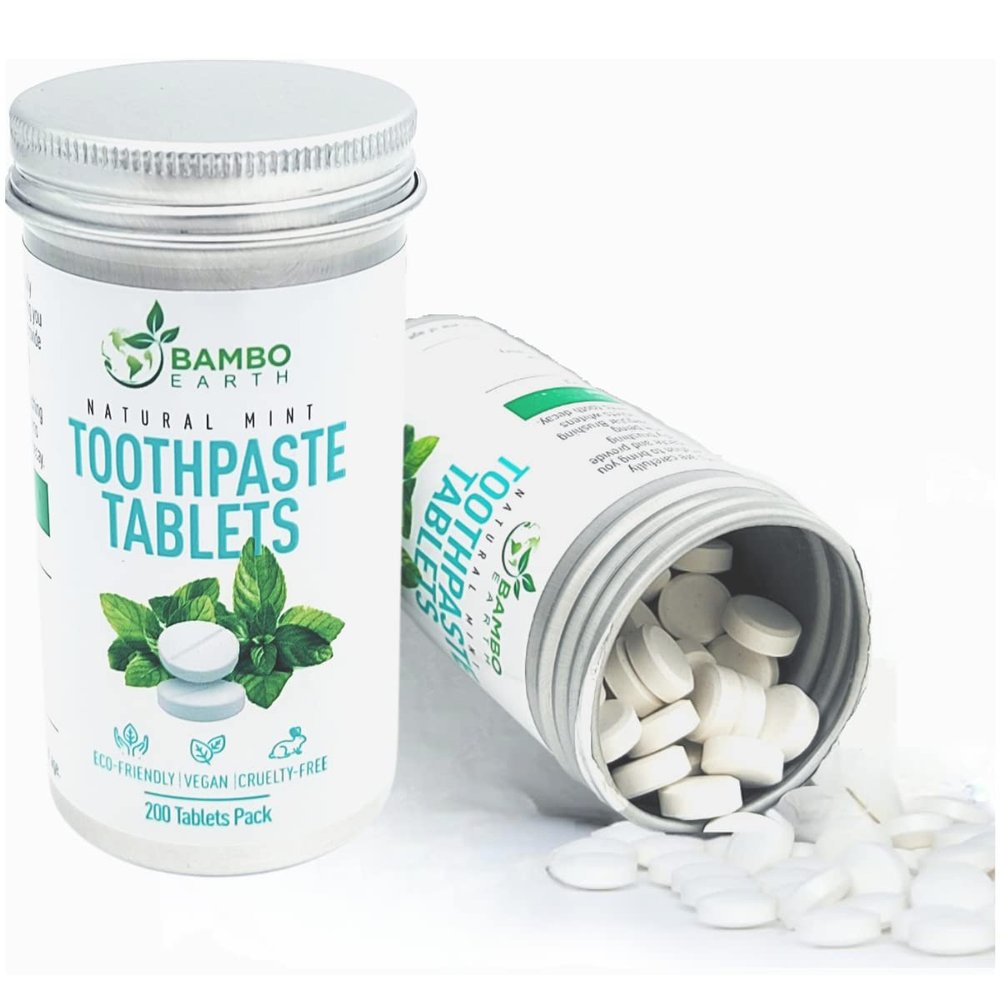 200 Pack Natural Toothpaste Tablet Bits - Chewable Mouthwash Whitening Bite Tablets for Teeth SLS & Fluoride Free Eco & Travel Friendly with Zero Waste Packaging - (Peppermint)