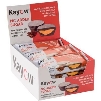 KAYOW No Added Sugar Milk Chocolate Peanut Butter Cups 12 x Packs of 2 x 22g High Protein Cups | 13g Protein Per Pack | No Added Sugar | Gluten Free Low Carb Keto Snacks
