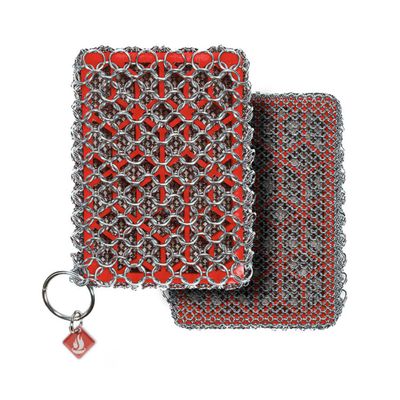 Knapp Made Combo Chainmail Cast Iron Scrubber with Silicone Core - Heavy Duty Rings and Fine Chainmail Rings -Premium Cast Iron Cleaner Chainmail Scrubber -Perfect for Cast Iron Cookware,Skillet,Woks