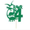 Green Glitter Rawr I'm 4 Cake Topper, Dinosaur Theme Happy 4th Birthday Cake Decorations, 4 Year Old Birthday Party Decorations view 1