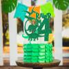 Green Glitter Rawr I'm 4 Cake Topper, Dinosaur Theme Happy 4th Birthday Cake Decorations, 4 Year Old Birthday Party Decorations view 3