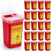 20 Pcs 1 Quart Flip Top Sharps Container Sharps Disposal Container Small Trash Bin Small Portable Container for Tattoo Parlors Use Office Barbershop Home Travel Use, 6" x 4" x 3", Red view 1