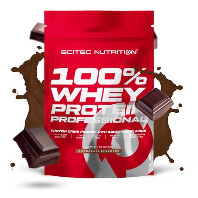 Scitec Nutrition 100% Whey Protein Professional Enhanced with Extra Amino Acids & Digestive Enzymes Gluten-Free Palm Oil Free, 1000 g, Chocolate