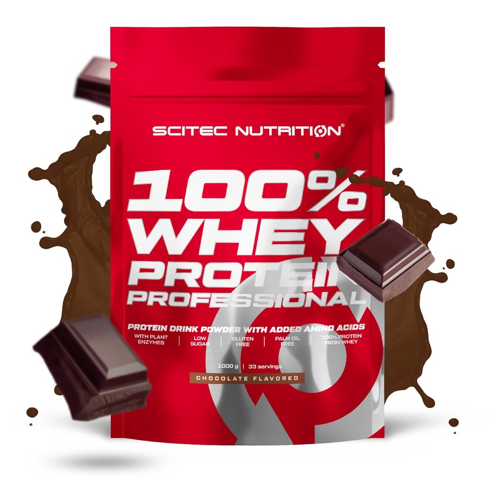 Scitec Nutrition 100% Whey Protein Professional Enhanced with Extra Amino Acids & Digestive Enzymes Gluten-Free Palm Oil Free, 1000 g, Chocolate