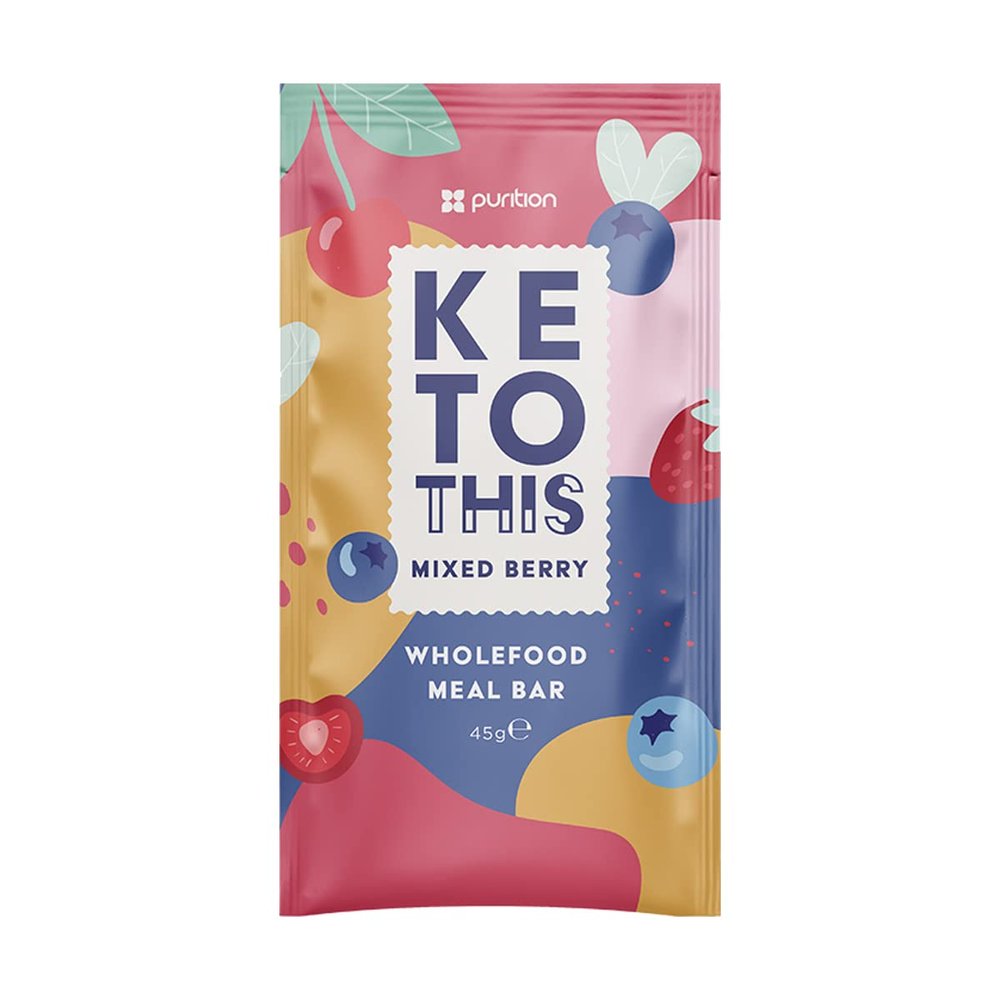 Purition Wholefood Meal Bars Mixed Berry Flavour 12 Pack | Vegan & Keto Friendly | No Added Sugar | Premium Low Carb High Fat Keto Meal Bars with Only Natural Ingredients