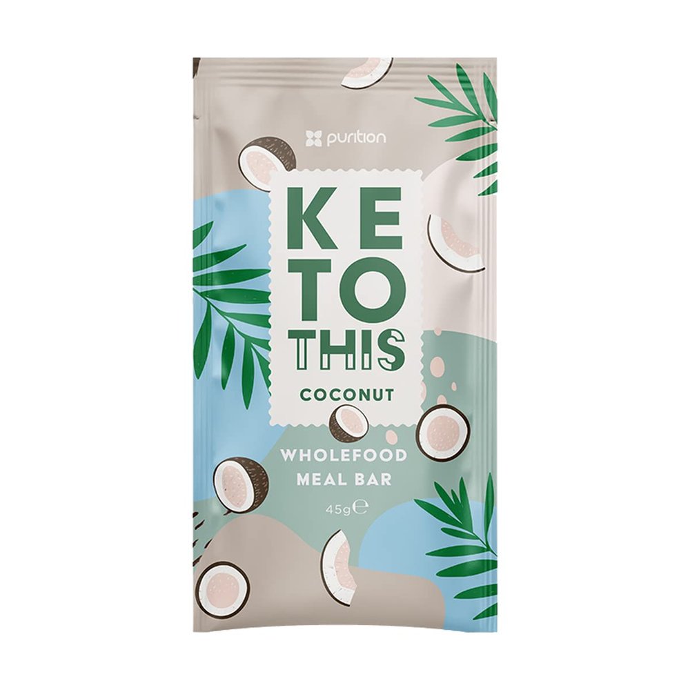 Purition Wholefood Meal Bars Coconut Flavour 12 Pack | Vegan & Keto Friendly | No Added Sugar | Premium Low Carb High Fat Keto Meal Bars with Only Natural Ingredients