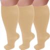3 Pairs Plus Size Compression Socks for Women and Men Wide Calf 20-30mmhg Extra Large Knee High Support for Circulation, 02-3 Nude, XXXXL view 1