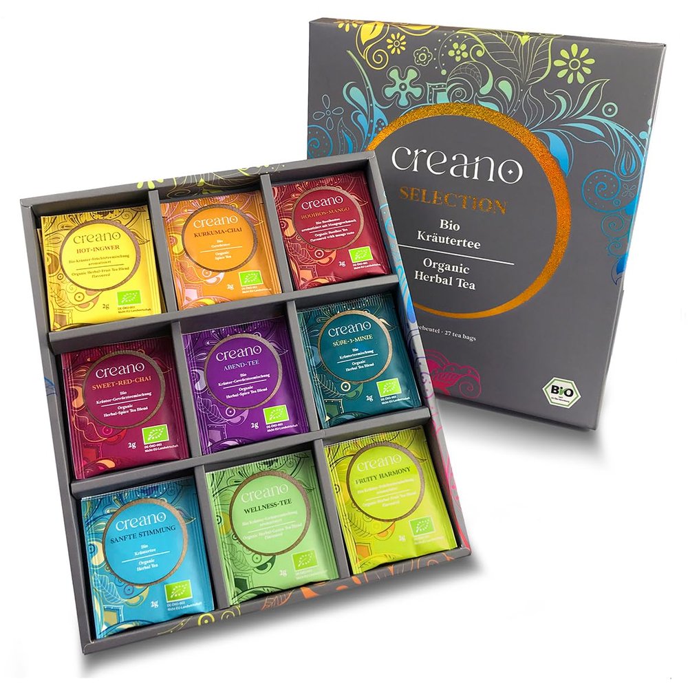 Creano Organic Herbal Tea Gift Set - 27 Organic Tea Bags in 9 Different Varieties - Tea Sampler - 54g*