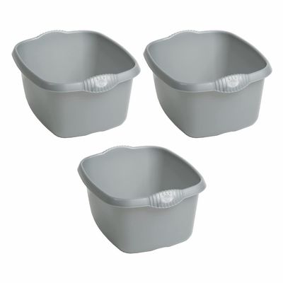 (Set of 3) 39cm Silver Washing Up Bowl High Grade Plastic Large Rectangular Sink Tidy Bowl Multipurpose Basin Mixing Washbowl Organizer Dish Caddy for Space Saving Home & Kitchen Garden Camping