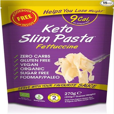 Keto Slim Fettuccine Pasta (Pack of 15 x 270g) Organic Konjac Flour & Oats Shirataki Pasta, Zero Carb, Low Calorie, Gluten, Fat & Sugar Free, Vegan High Fibre Ready to Eat, Paleo Diet Friendly