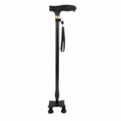 JIONET Adjustable Cane for Men and Women - Lightweight & Sturdy Offset Walking Stick - w/Quadruple Tip Mobility Aid for Elderly, Senior (Color : Black, Size : Smallfoot)