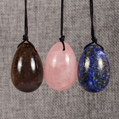 3 Pieces Mixed Colour Drilled Yoni Eggs 30x20mm Natural Rose Quartz Massage Stones