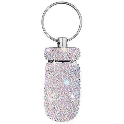 1Pcs Bling Medicine Pill Capsule Storage Box Mini Portable Rhinestones Crystal Travel Case Tubes(Colorful)