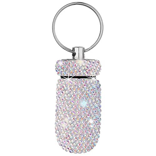 1Pcs Bling Medicine Pill Capsule Storage Box Mini Portable Rhinestones Crystal Travel Case Tubes(Colorful)