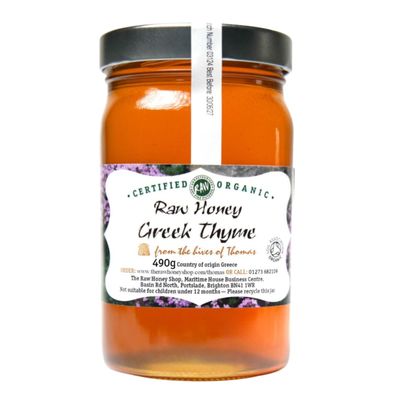 Thomas Certified Organic Raw Greek Wild THYME HONEY, 490g - Antibacterial, Pure Wilderness HONEY, Unpasteurised, Single Origin - The Raw Honey Shop
