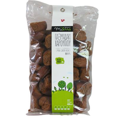 MITERRA Cretan Mini Carob Rusks 400g, Pack of 2 (Total 800g) | Authentic Greek Recipe | Traditional Carob Barley Rolls from Crete | Ideal for Salads, Dakos & Mediterranean Meals