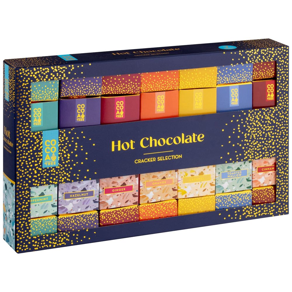 Hot Chocolate Christmas Crackers 7pk - Ideal for sharing and gifting- Smooth Variety Orange peppermint Chocolate Gift Box Personalized Birthday for Mom Dad Wife and Kids Christmas-105g