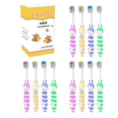 Clypolly Kids Bee Toothbrush, Soft Bristle Individually Wrapped Toothbrushes, Child Sized Brush Head, for Toddlers Girls and Boys 3-12 Years Pack of 12