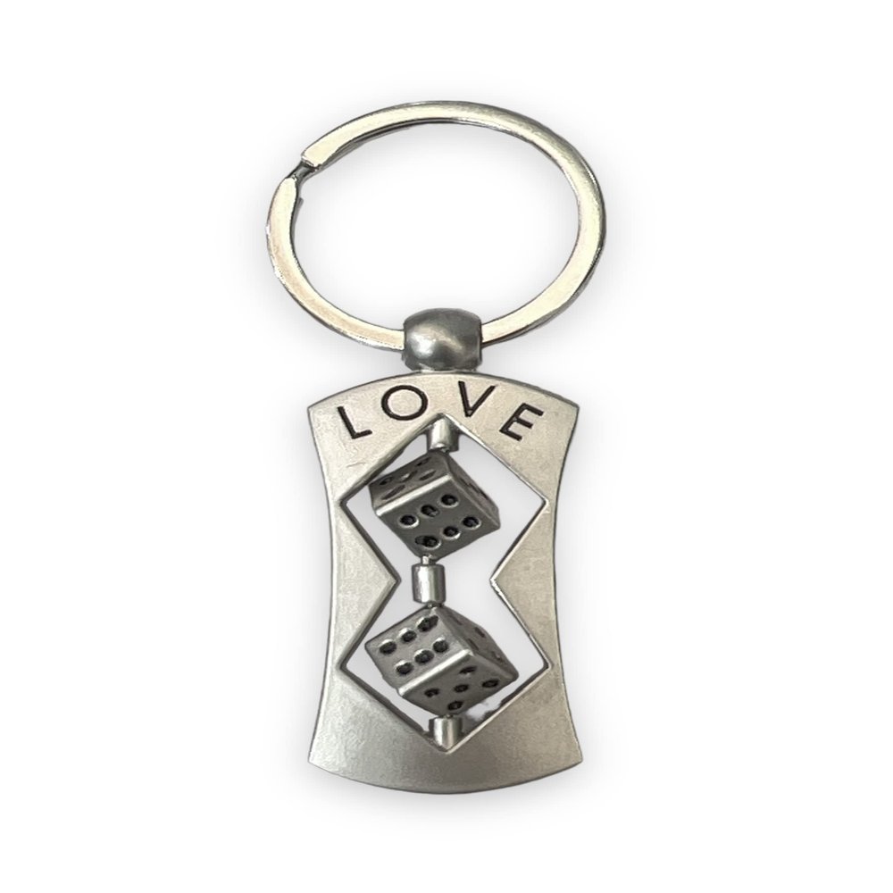 AUGEN Premium Love Dice Stainless Steel Keychain Metal For Gifting With Key Ring Anti-Rust (Pack Of 1)