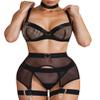 ssyyx Women Sexy Lingerie Set Garter Belt Fishnet Lingerie with Choker & Thigh Cuffs, Black, Medium view 1