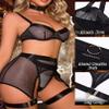 ssyyx Women Sexy Lingerie Set Garter Belt Fishnet Lingerie with Choker & Thigh Cuffs, Black, Medium view 2