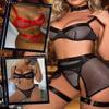 ssyyx Women Sexy Lingerie Set Garter Belt Fishnet Lingerie with Choker & Thigh Cuffs, Black, Medium view 3