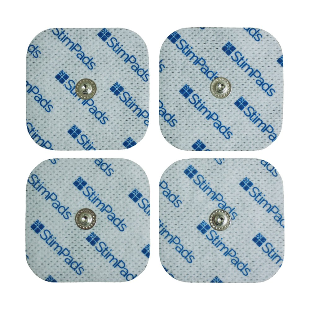 StimPads TENS Electrode Pads - Compatible with Compex Devices -4 Electrode Replacement Pads 50X50mm with 3.75mm Easy Snap - Adhesive Electrodes for TENS Devices - Certified Medical Device by Motron NV