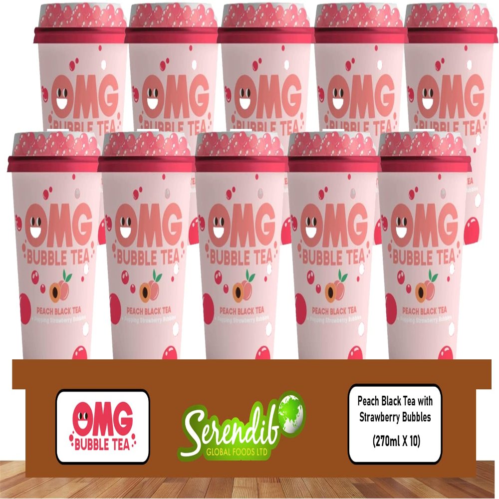 OMG Bubble Tea | Peach Black Tea With Popping Strawberry Bubbles | Pack of 10