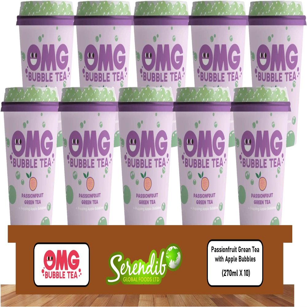 OMG Bubble Tea | Passion Fruit Green Tea With Popping Apple Bubbles | Pack of 10