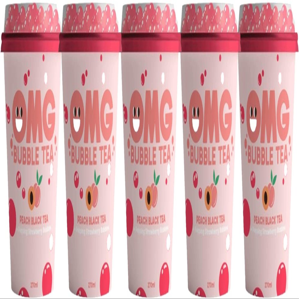 OMG Bubble Tea | Peach Black Tea With Popping Strawberry Bubbles | Pack of 5