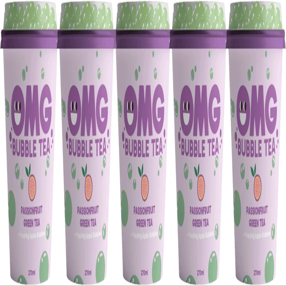OMG Bubble Tea | Passion Fruit Green Tea With Popping Apple Bubbles | Pack of 5
