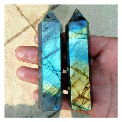 JUIYU Crystal Stone 2pcs 8-10cm Natural Labradorite Crystal Tower Point Quartz Gemstone Presents (Size :)