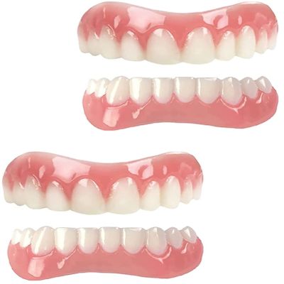 WoCOyo Dentures Cosmetic Veneer Instant Natural Tone Detachable Veneers Dental Prostheses Silicone Whitening Temporary Prosthesis Teeth Up and Down Veneer False Teeth for Men and Women,2pair