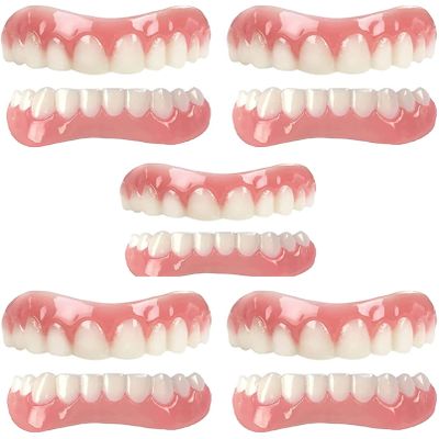 WoCOyo Dentures Cosmetic Veneer Instant Natural Tone Detachable Veneers Dental Prostheses Silicone Whitening Temporary Prosthesis Teeth Up and Down Veneer False Teeth for Men and Women,5pair