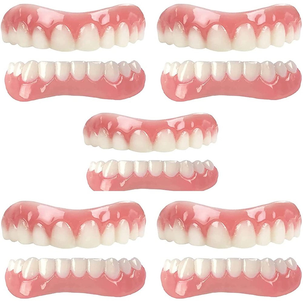 WoCOyo Dentures Cosmetic Veneer Instant Natural Tone Detachable Veneers Dental Prostheses Silicone Whitening Temporary Prosthesis Teeth Up and Down Veneer False Teeth for Men and Women,5pair