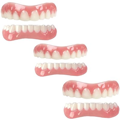Fake Teeth Temporary Comfortable Nature Denture Teeth Confidence Smile Dentures Immediate Veneers Silica Gel Fake Teeth for Men and Women Bad Teeth Whitening Alternative,3pc