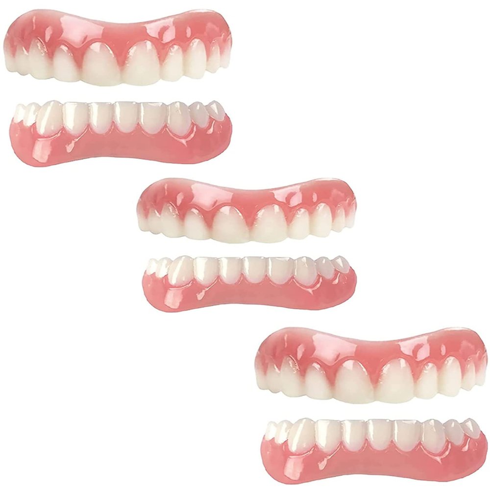 Fake Teeth Temporary Comfortable Nature Denture Teeth Confidence Smile Dentures Immediate Veneers Silica Gel Fake Teeth for Men and Women Bad Teeth Whitening Alternative,3pc