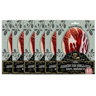 7 BELLOTAS 100% Iberico Ham | Made From Acorn Fed Iberico Pigs and Natural Curation Process | Spanish Jamon Pata Negra | Jamon Iberico Bellota | 48 Months (Sliced 6 X 80 gr.)