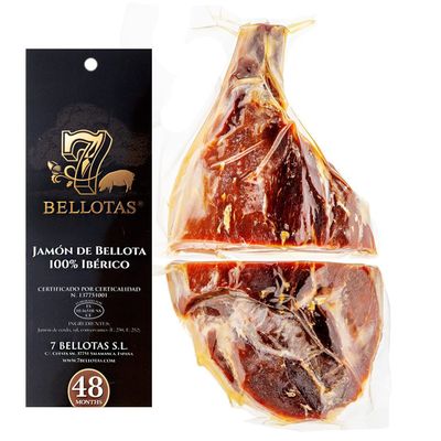7 BELLOTAS 100% Iberico Ham | Made From Acorn Fed Iberico Pigs and Natural Curation Process | Spanish Jamon Pata Negra | Jamon Iberico Bellota | 48 Months (Boneless + 3,3 Kg.)