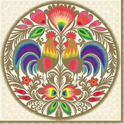 Maki 3-Ply Folk Tissue Paper Napkins Serviettes for Decoupage Lunch 33 x 33cm - Pack of 20 (Round Cutout Gold)