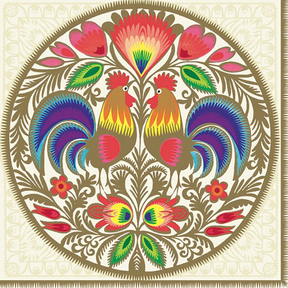 Maki 3-Ply Folk Tissue Paper Napkins Serviettes for Decoupage Lunch 33 x 33cm - Pack of 20 (Round Cutout Gold)