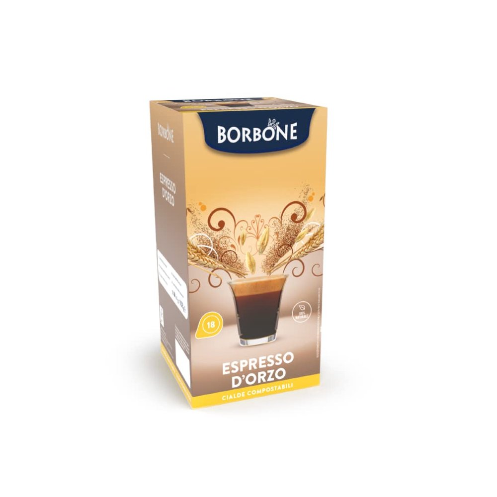 Caff Borbone Barley Espresso  72 Paper Pods of Creamy Plant-Based Decaffeinated Coffee  Delicious Barley-Infused Espresso Pods, Compostable Capsules Compatible with ESE and Pump Espresso Systems