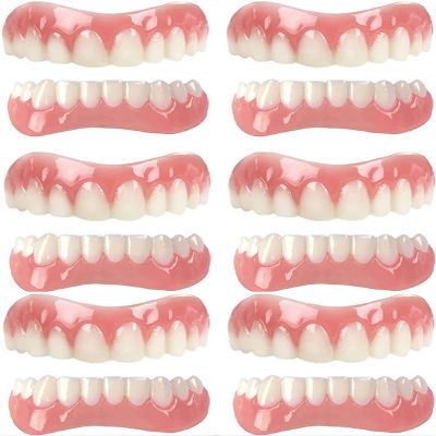 Fake Teeth Temporary Comfortable Nature Denture Teeth Confidence Smile Dentures Immediate Veneers Silica Gel Fake Teeth for Men and Women Bad Teeth Whitening Alternative,6pc