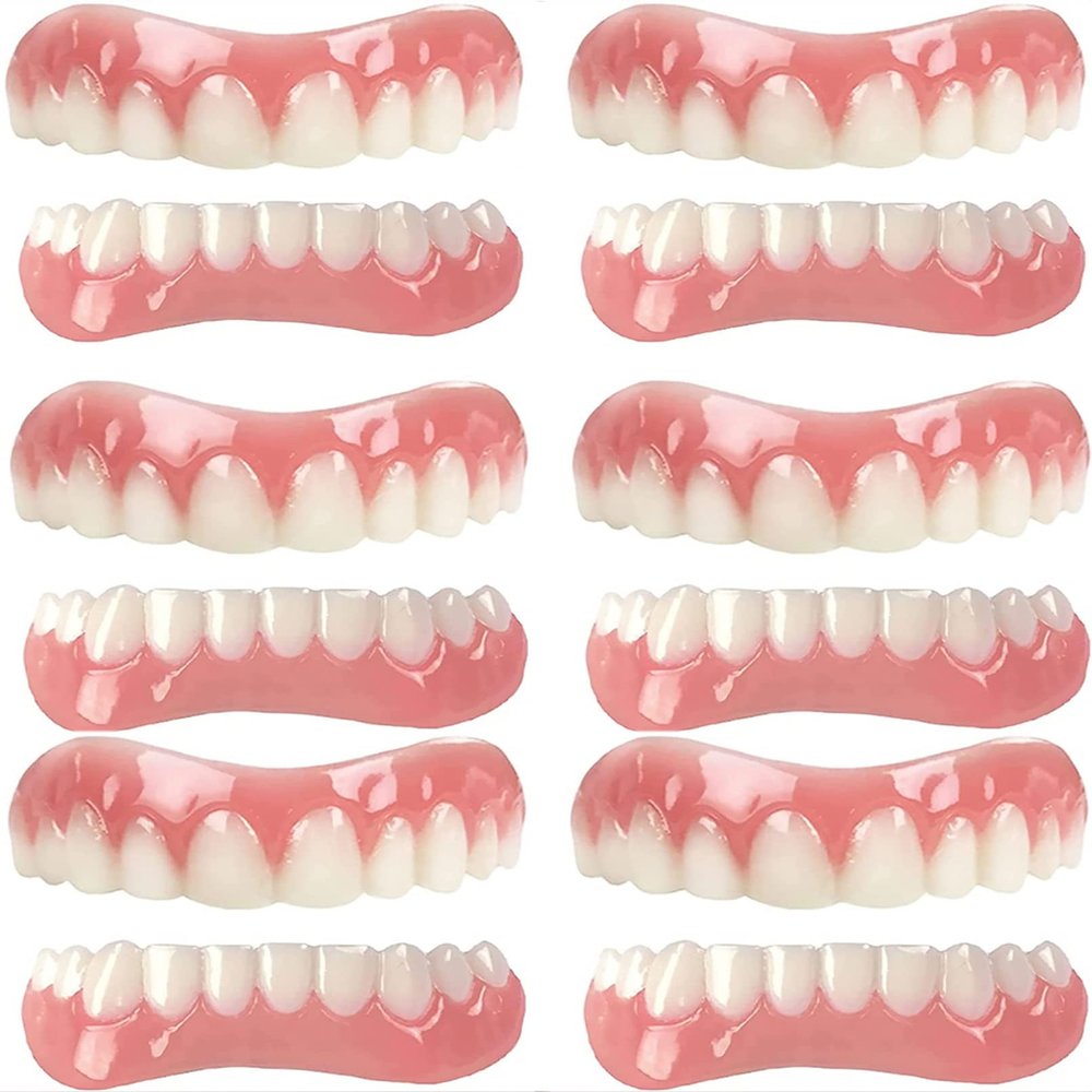 Fake Teeth Temporary Comfortable Nature Denture Teeth Confidence Smile Dentures Immediate Veneers Silica Gel Fake Teeth for Men and Women Bad Teeth Whitening Alternative,6pc