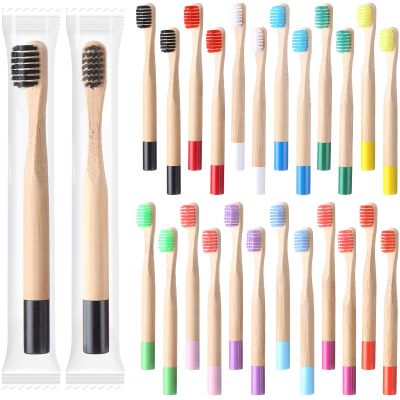 24 Pcs Kids Bamboo Toothbrushes Soft Bristle Toddler Toothbrush BPA Free Wooden Travel Toothbrushes for Kids Children Home Travel School Teeth Oral Dental Care, 5.7 Inches, Individually Wrapped